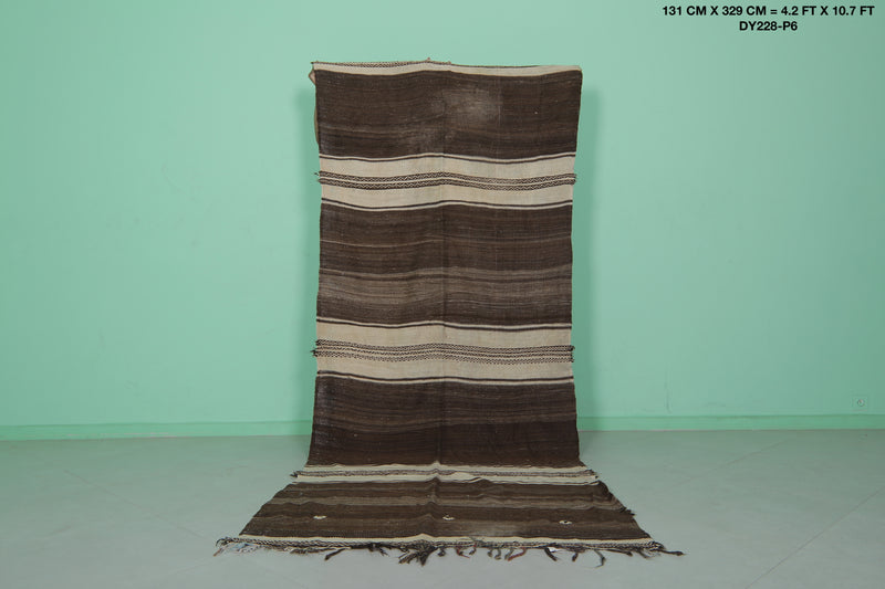 Handwoven Kilim 4.2 FT X 10.7 FT - Elegant Brown Tones