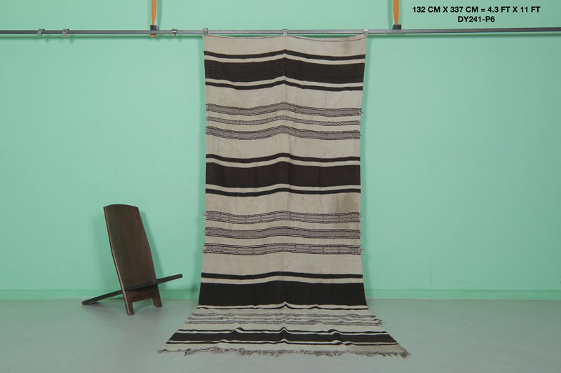 Striped Moroccan Kilim Rug - 4.3 FT x 11 FT | Handwoven Hallway Runner