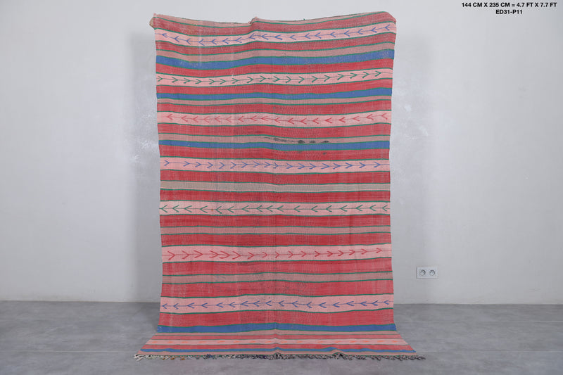 Handwoven Striped Moroccan Kilim Rug - 4.7x7.7 ft