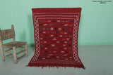 Red moroccan handwoven kilim rug 3.1 FT X 4.6 FT