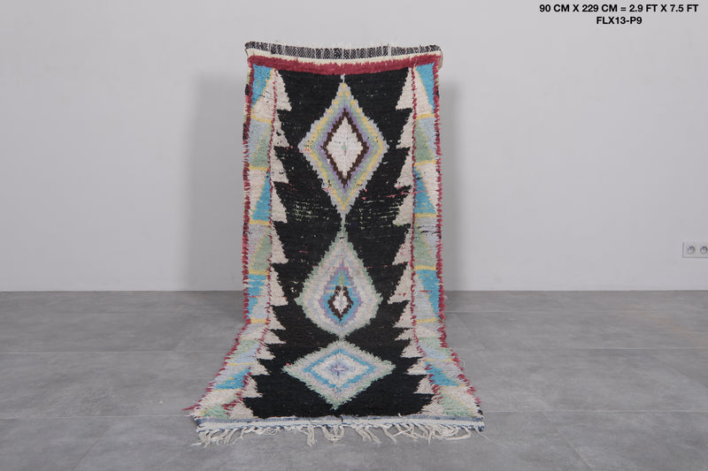 Elegant Moroccan Rug with Geometric Diamond Patterns – 2.9 x 7.5 ft