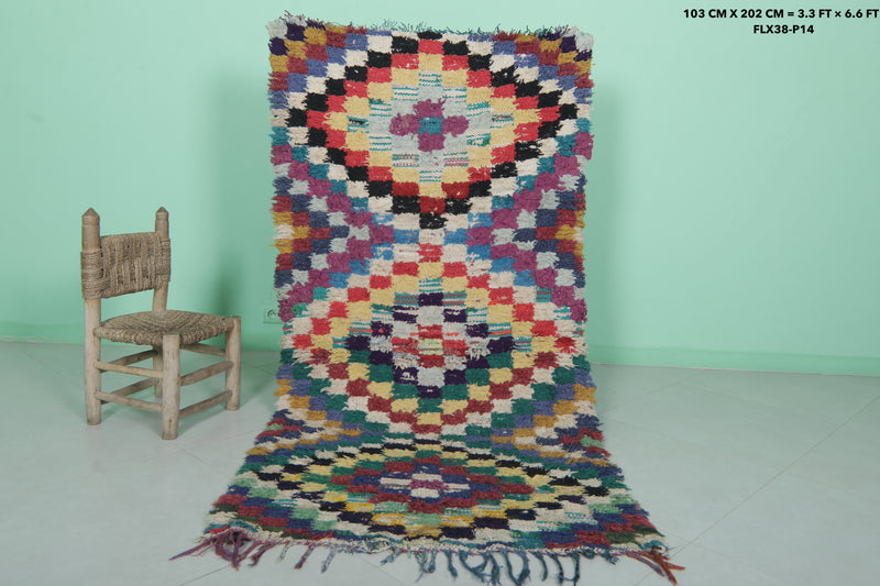 Colorful Moroccan Rug with Unique Checkered Patterns – 3.3 x 6.6 ft