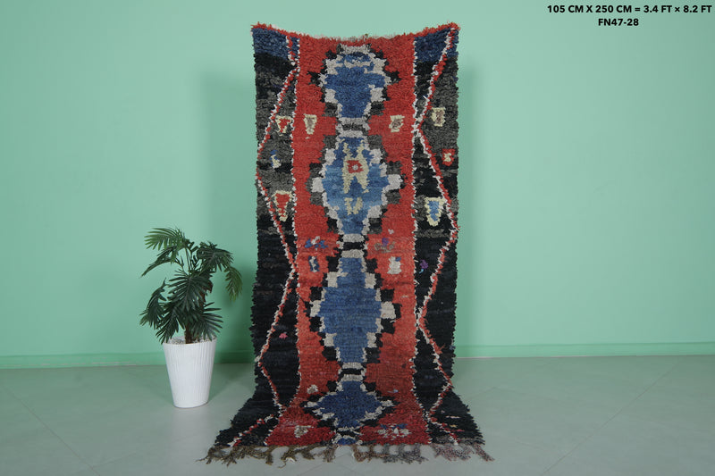 Boucherouite Runner Rug - 3.4x8.2 ft | Handwoven Moroccan Style