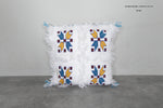 Handwoven Moroccan Pillow | 12.9x14.1 Inches White with Embroidered Patterns