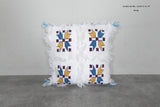 Handwoven Moroccan Pillow | 12.9x14.1 Inches White with Embroidered Patterns