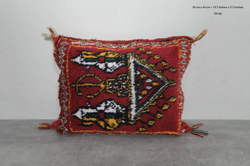 Vibrant Red Moroccan Pillow with Traditional Motifs - 13.7 x 17.3 Inches - kilim pillow