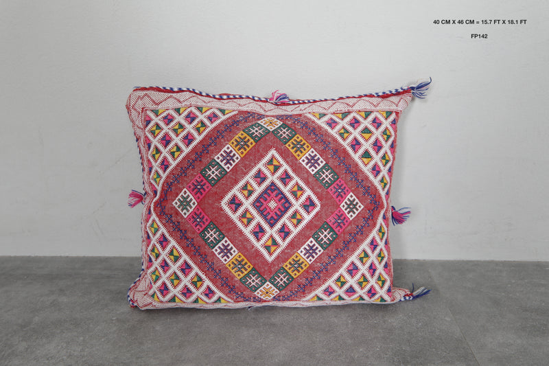 Handwoven Moroccan Pillow | 15.7x18.1 Inches Multicolored Tribal Design - kilim pillow