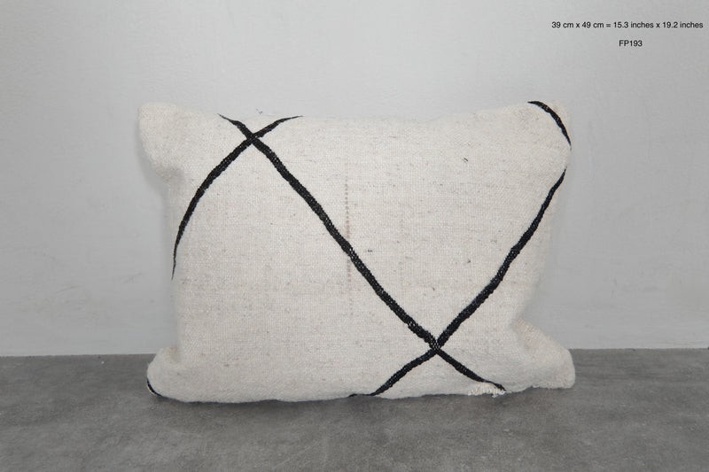 Minimalist Moroccan Pillow | 15.3x19.2 Inches White with Black Lines - kilim pillow