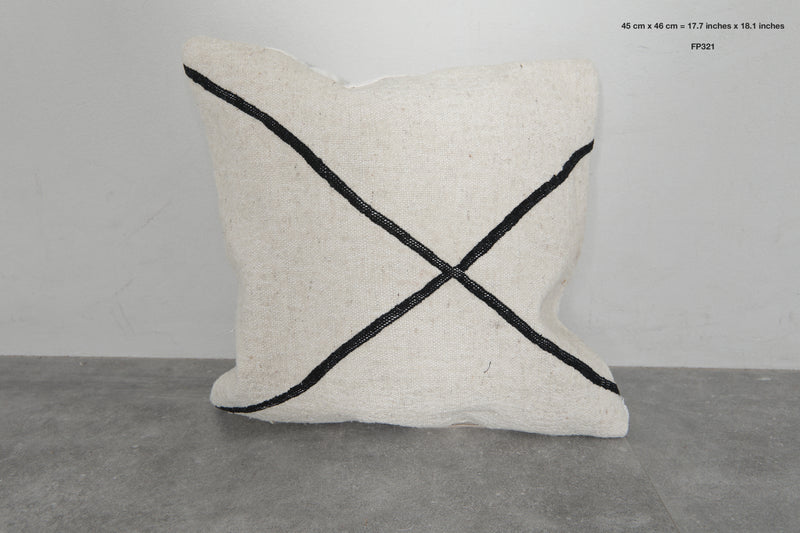 Modern Moroccan Pillow | 17.7x18.1 Inches White with Black Cross Lines - kilim pillow