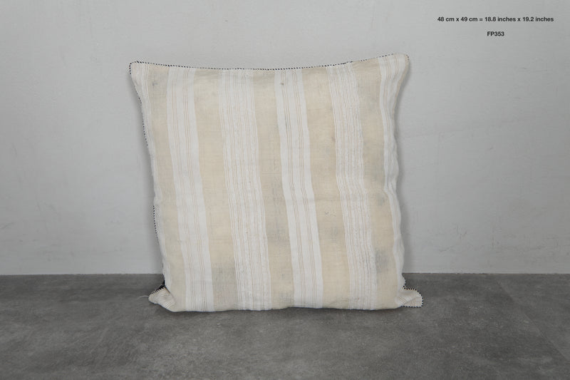 Neutral Striped Moroccan Pillow - 18.8 x 19.2 Inches - kilim pillow