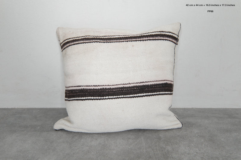 Minimalist Moroccan Pillow in Cream with Black Stripes - 16.5 x 17.3 Inches - kilim pillow