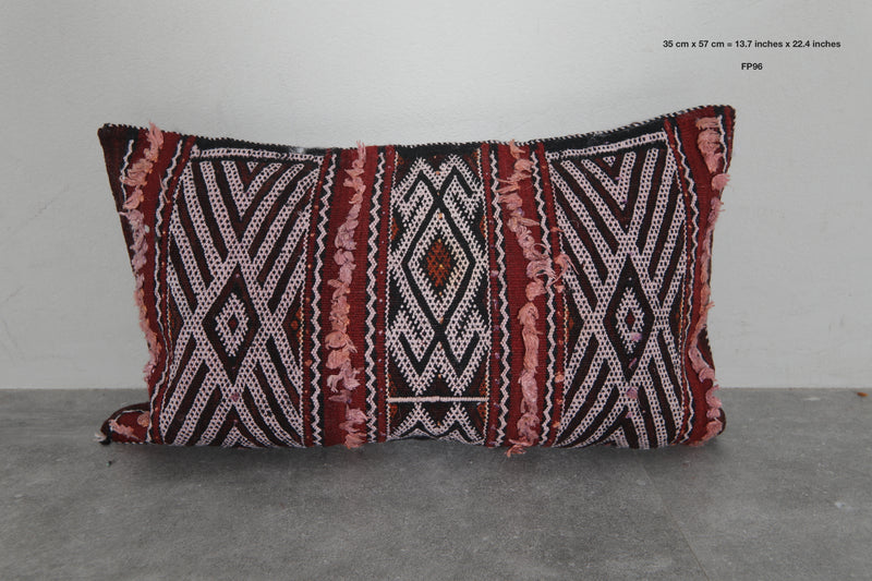 Moroccan Tribal Pillow | 13.7x22.4 Inches Boho Red & Black Design - kilim pillow