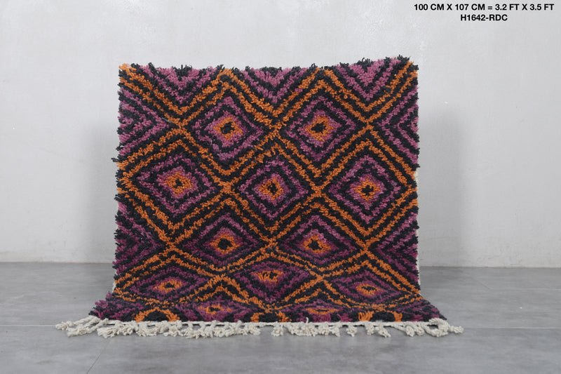 Berber Moroccan Rug - Handwoven 3.2 x 3.5 Feet | Vibrant Geometric Design