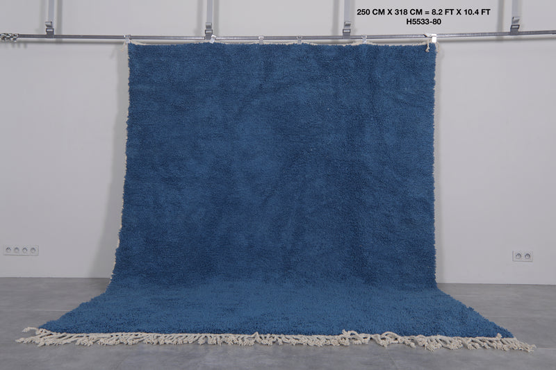 Large Moroccan Rug - 8.2 x 10.4 ft | Deep Blue Shag with Fringe