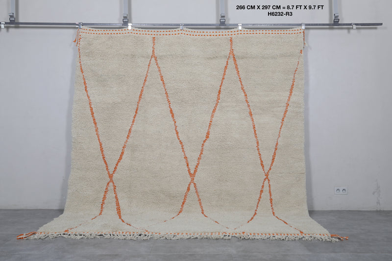 Beni Ourain Moroccan Rug - Handwoven 8.7 x 9.7 Feet | Orange Diamond Design