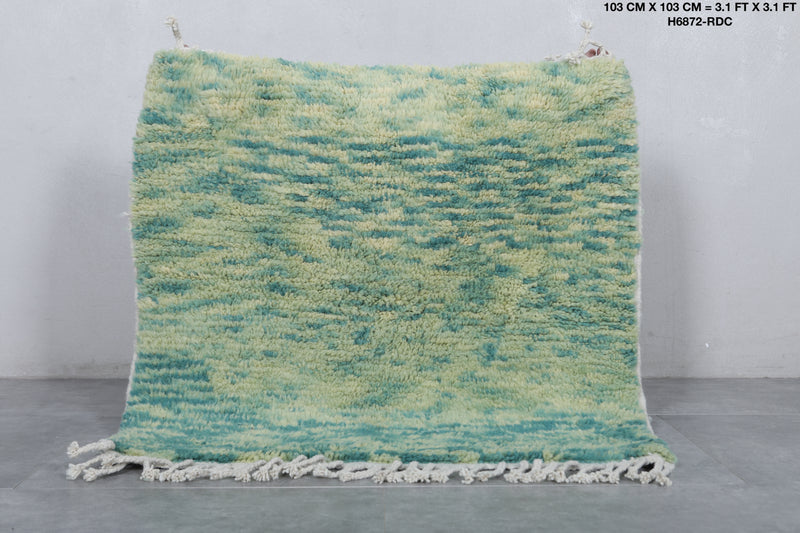 Beni Ourain Moroccan Rug - Handwoven 3.1 x 3.1 Feet | Green Wool Accent