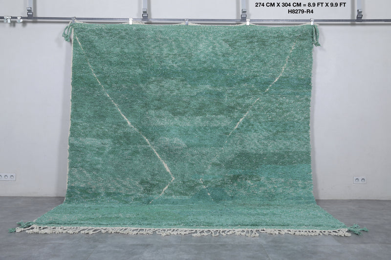 Green Moroccan Rug - Handwoven 8.9 x 9.9 Feet | Luxurious Wool Design