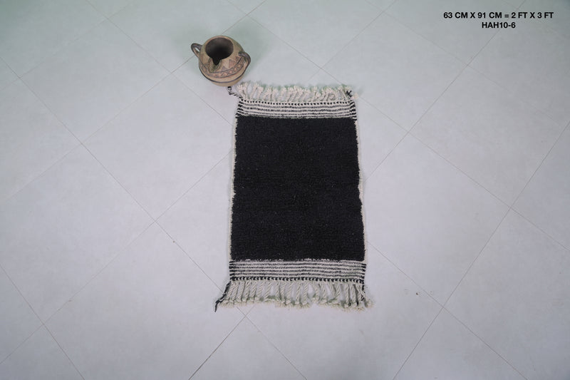 Black Moroccan Rug - 2 x 3 Feet | Handmade Wool Accent Rug