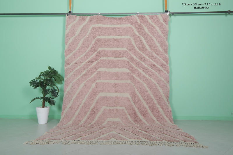 Pink Moroccan Rug - 7.3 x 10.6 ft | Handwoven Geometric Design