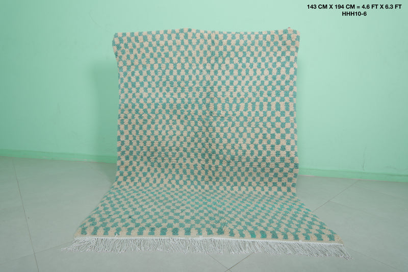 Green Moroccan Checkered Rug 4.6 X 6.3 Feet – Handcrafted Decor