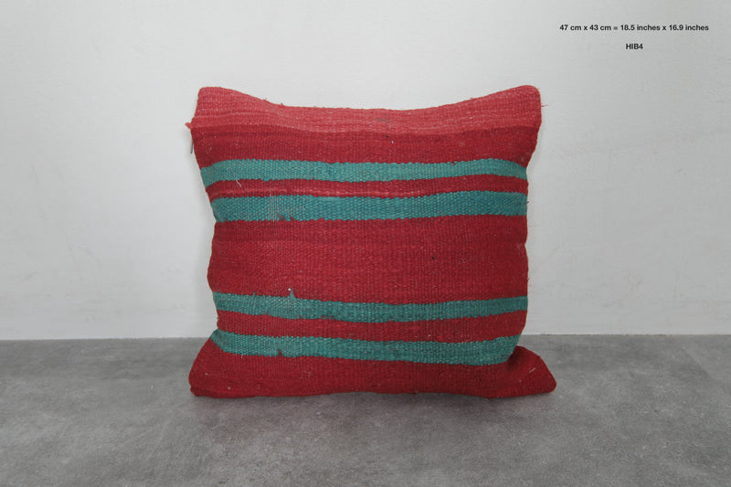 Striped Red and Green Moroccan Pillow - 18.5 x 16.9 Inches - kilim pillow