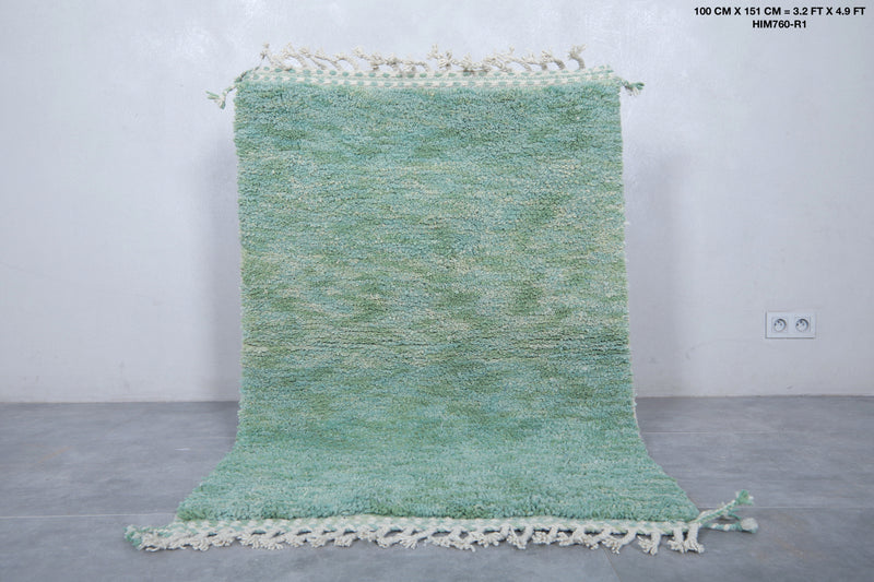 Green Moroccan Rug - 3.2 x 4.9 Feet | Handcrafted Wool Rug