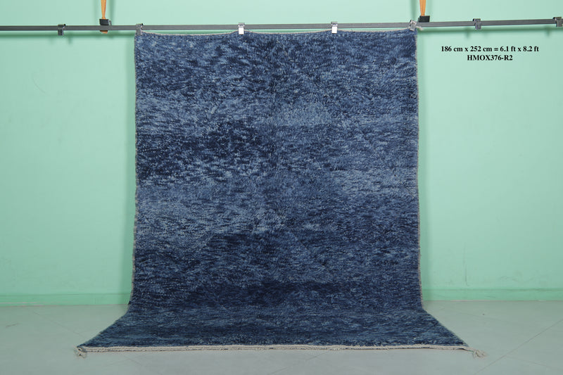 Blue Moroccan Rug - 6.1 x 8.2 ft | Handwoven Deep Elegance