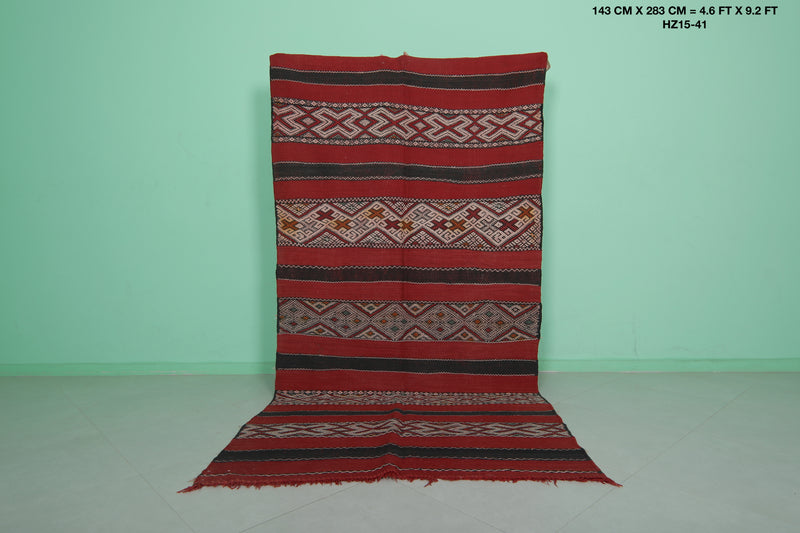 Handwoven Moroccan Kilim Rug - 4.6 FT X 9.2 FT - Berber Patterns