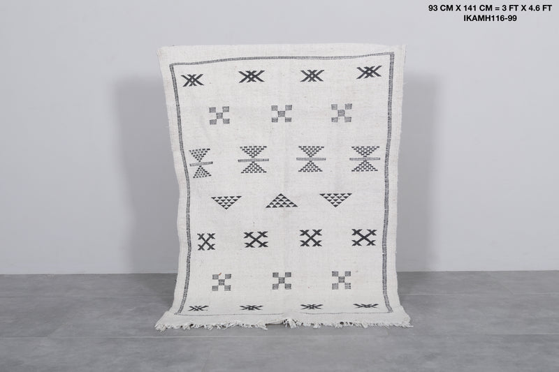 Handwoven Kilim Rug - 3 FT X 4.6 FT | Black and White Moroccan Rug