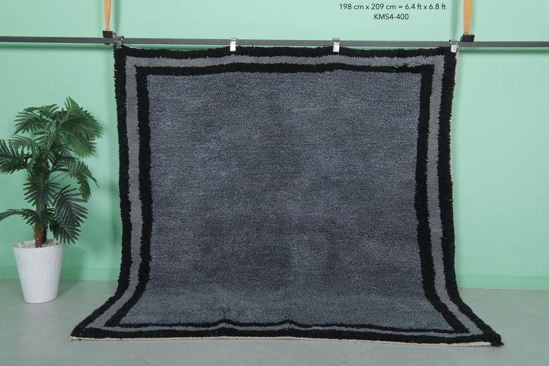 Handmade Moroccan Rug - Gray & Black 6.4 x 6.8 Feet | Wool Accent Carpet