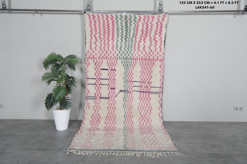 Handmade Moroccan Rug - 4.1 x 8.3 ft Soft Pastel Patterns