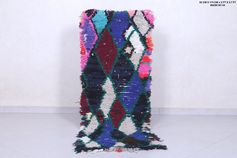 Moroccan Berber Rug – 2 x 5.7 Feet – Bold Multicolored Diamond Design