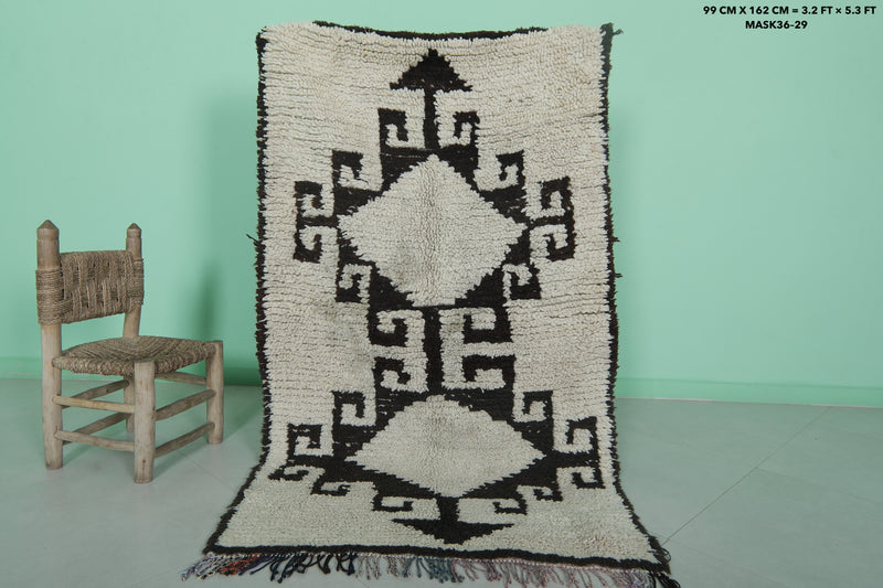 Moroccan Berber Rug - Black & Cream Geometric Design | 3.2 X 5.3 Feet