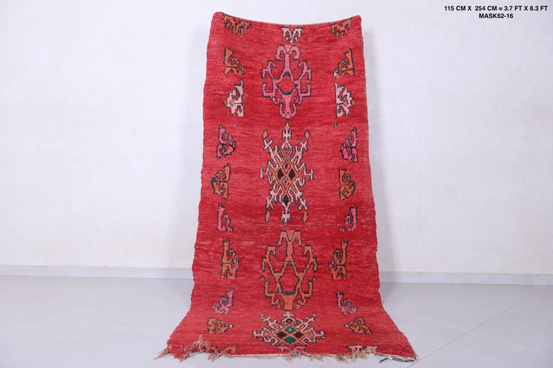 Moroccan Berber Rug - Vibrant Red - 3.7 X 8.3 Feet