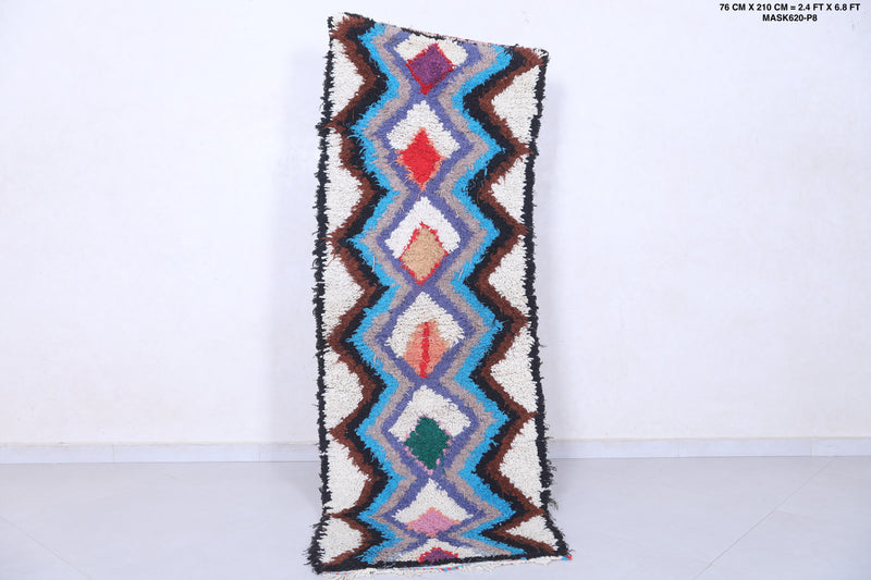 Moroccan berber rug 2.4 X 6.8 Feet - Boucherouite Rugs