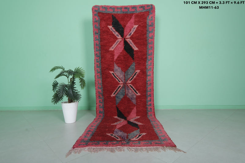 Moroccan Red Runner Rug 3.3 x 9.6 FT - Unique Star Design