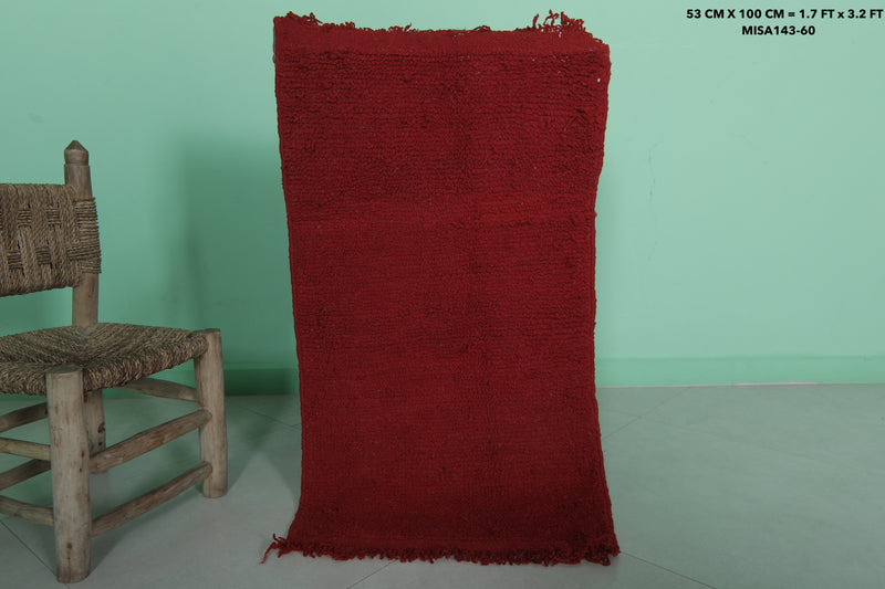 Handwoven Small Berber Rug 1.7 x 3.2 ft – Red Moroccan Wool Area Rug