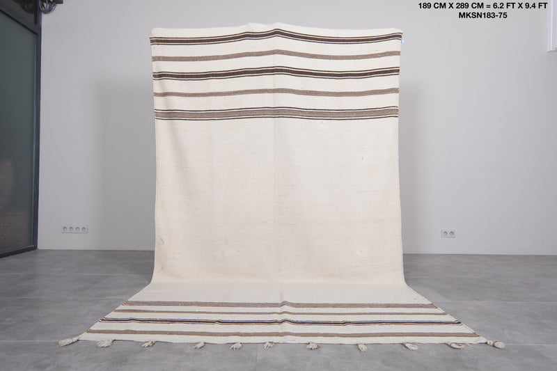 Cream Striped Kilim Rug - 6.2 FT X 9.4 FT | Artisan Handwoven