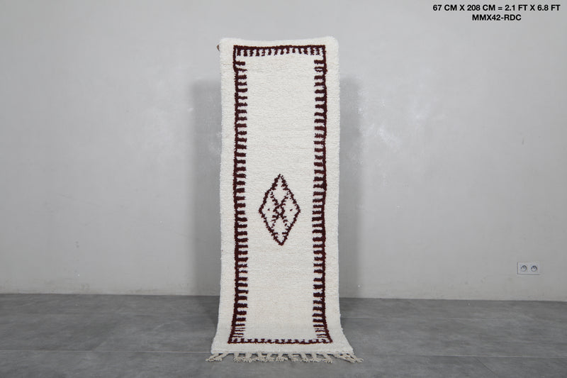 Runner Moroccan Rug - 2.1 x 6.8 Feet | Handwoven with Central Diamond Motif