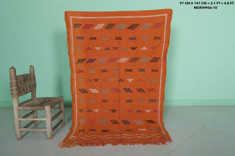 Orange Kilim Rug - Handwoven Design - 3.1x4.8 ft