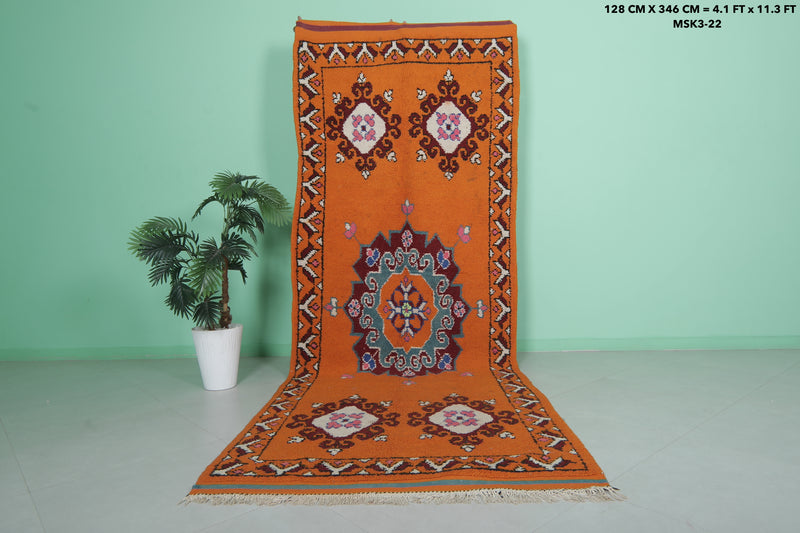 Moroccan Berber Rug - 4.1 X 11.3 ft Traditional Orange Design