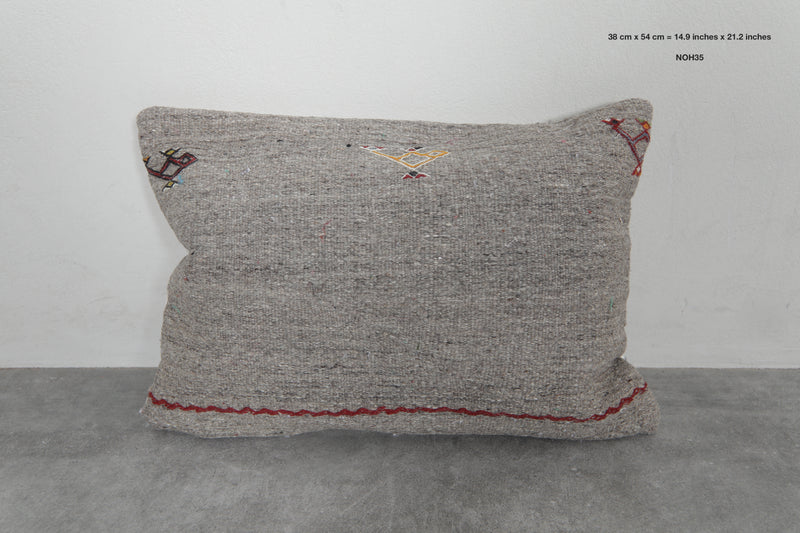 Minimalist Gray Moroccan Pillow with Subtle Embroidery - 14.9 x 21.2 Inches - kilim pillow