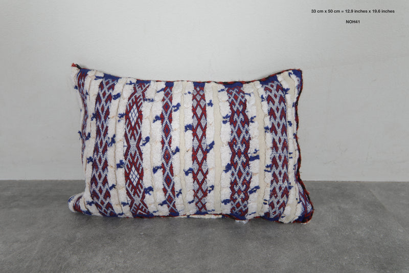 Handwoven Moroccan Pillow in Blue and Red Stripes - 12.9 x 19.6 Inches - kilim pillow