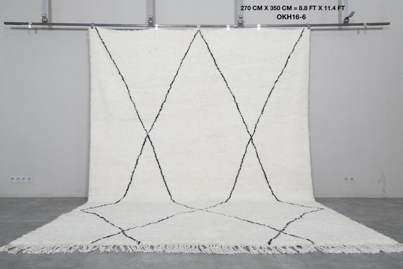 Diamond Moroccan Wool Rug - 8.8 x 11.4 Feet | Modern Ivory & Black Design - Beni ourain rugs