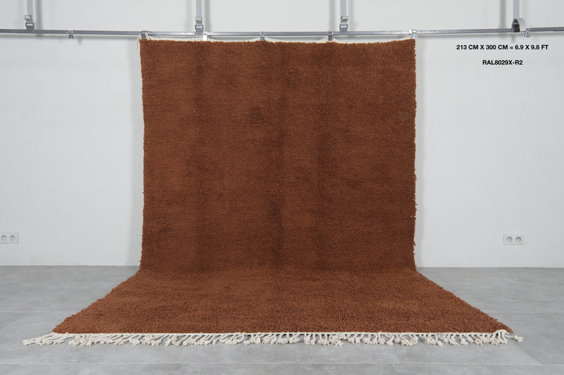 6.9 x 9.8 FT Solid Brown Moroccan Wool Rug - Handmade Minimalist Design - 