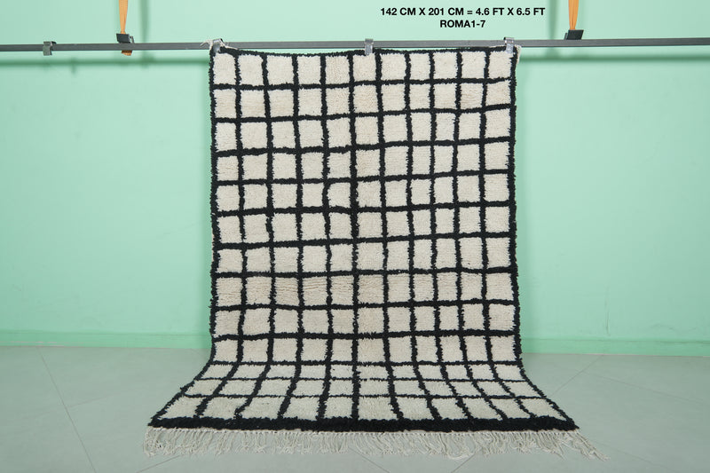 Berber Beni Ourain Rug 4.6 x 6.5 Ft - Mini Squares Design