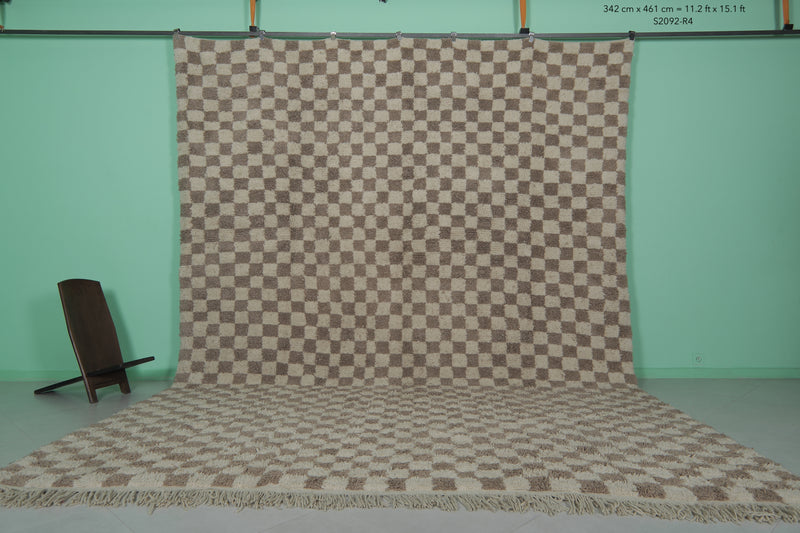 Moroccan Checkered Rug - Handwoven 11.2 x 15.1 Feet | Oversized Wool Design