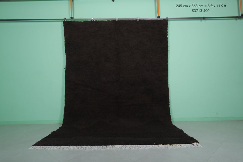 Large Moroccan Rug 8 x 11.9 ft - Black Shag Rug with Fringes