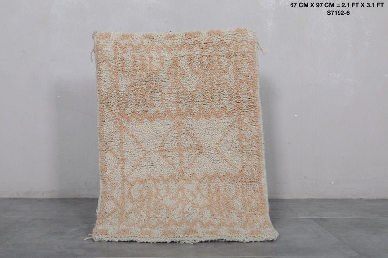 Moroccan Rug - 2.1 x 3.1 ft Handmade Beige Wool Design