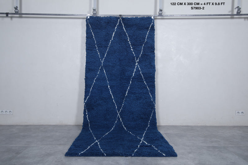 Moroccan Rug - 4x9.8 FT | Handwoven Blue Berber Carpet